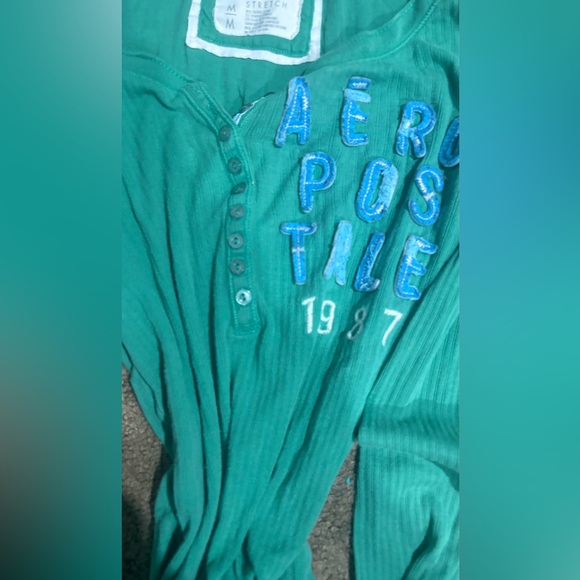 Aeropostale Teal Henley with Blue Accents - Picture 3 of 5